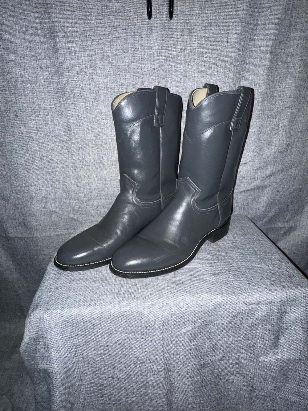 Roy Cooper American Made Vintage Gray Leather Western Roper Boots Size 8.5 D